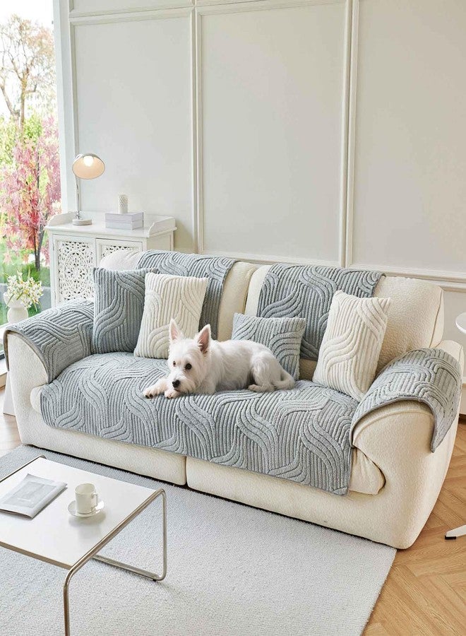 OTOB Couch Covers for 3 Cushion Couch Sofa Pet Friendly, Washable & Non Slip Fuzzy Plush Sofa Cover Slipcovers, All Seasons Ultra Soft Furniture Protector, 1 Piece (Light Gray, 27.6"x70.9") - Image 1